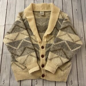 Vintage Icelandic Hilda Ltd Pure Wool Cardigan Chevron‎ Shawl Women's Medium